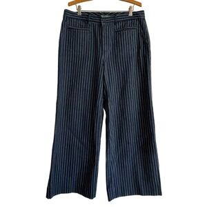 Ralph Lauren Jeans Indigo blue & white stripe wide leg denim linen pant | Sz 12